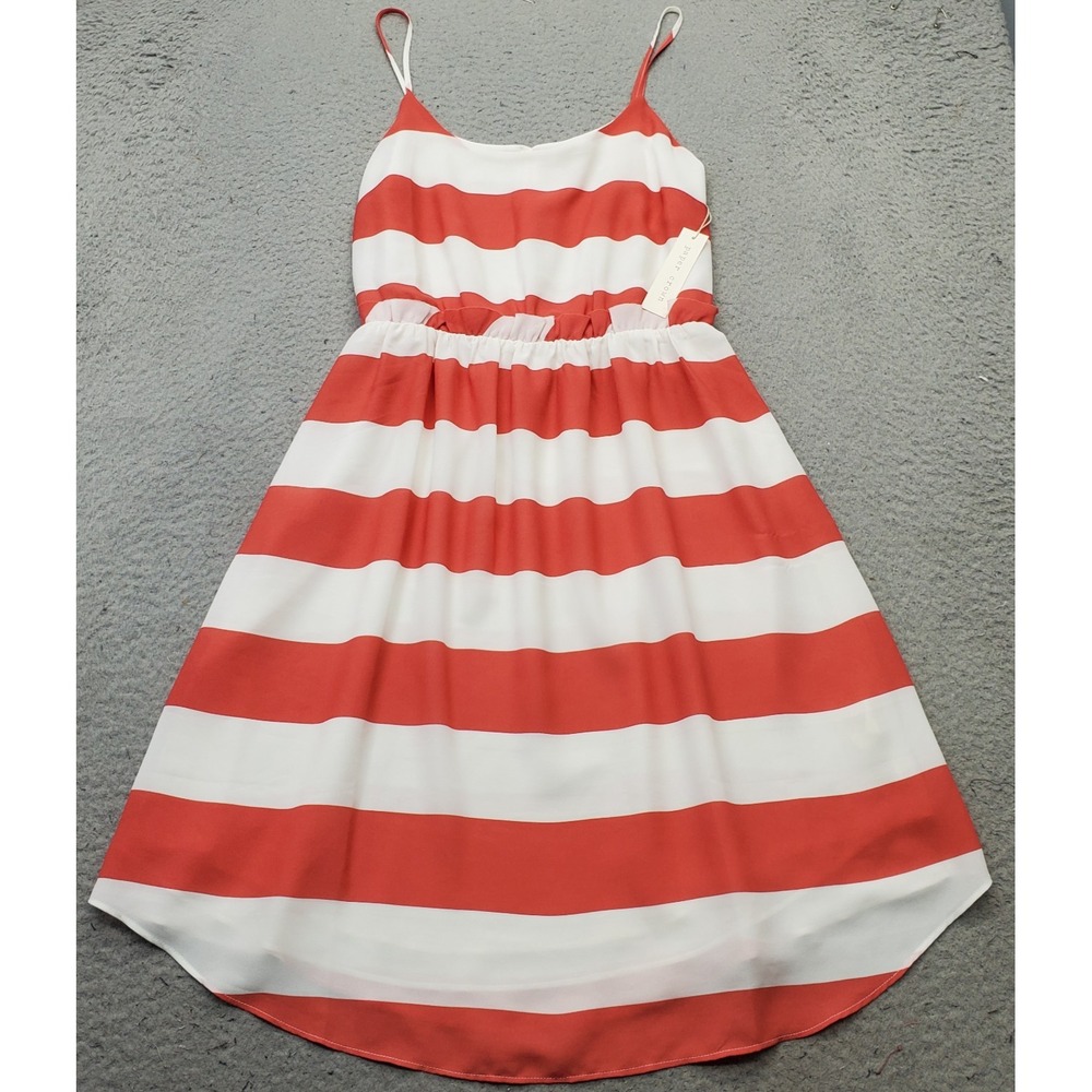 Paper Crown Midi Dress Womens XS Red White Striped Keyhole Back Spaghetti Straps